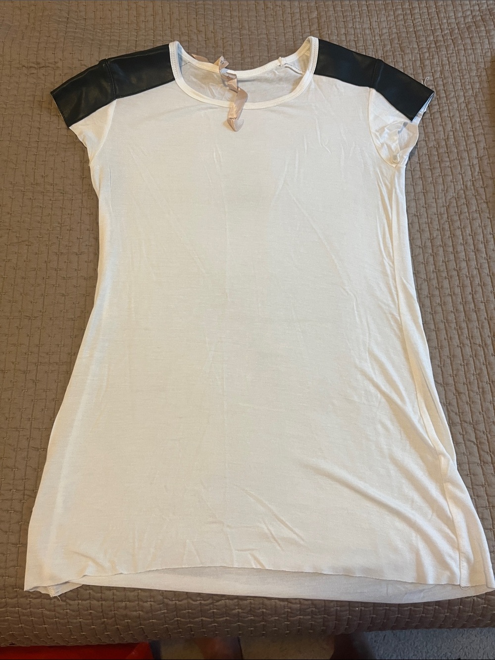 Bailey 44 White Women's Short Sleeve Tunic with Black Pleather Shoulder Panels